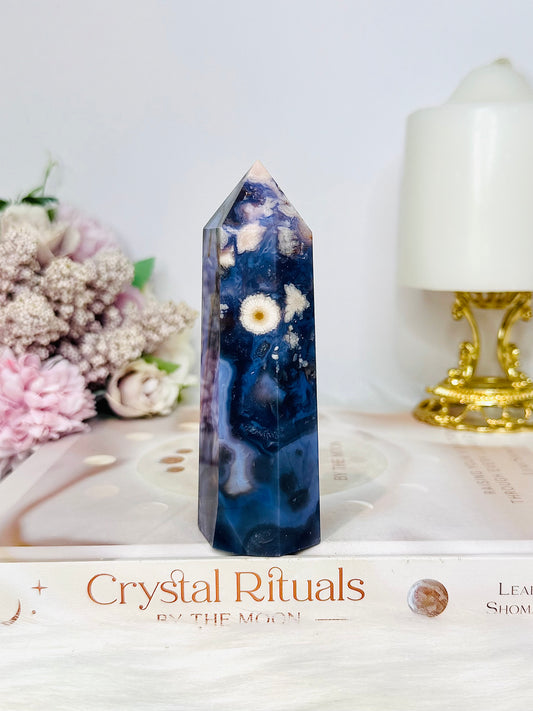 High Grade Blue Flower Agate Druzy Tower 11cm