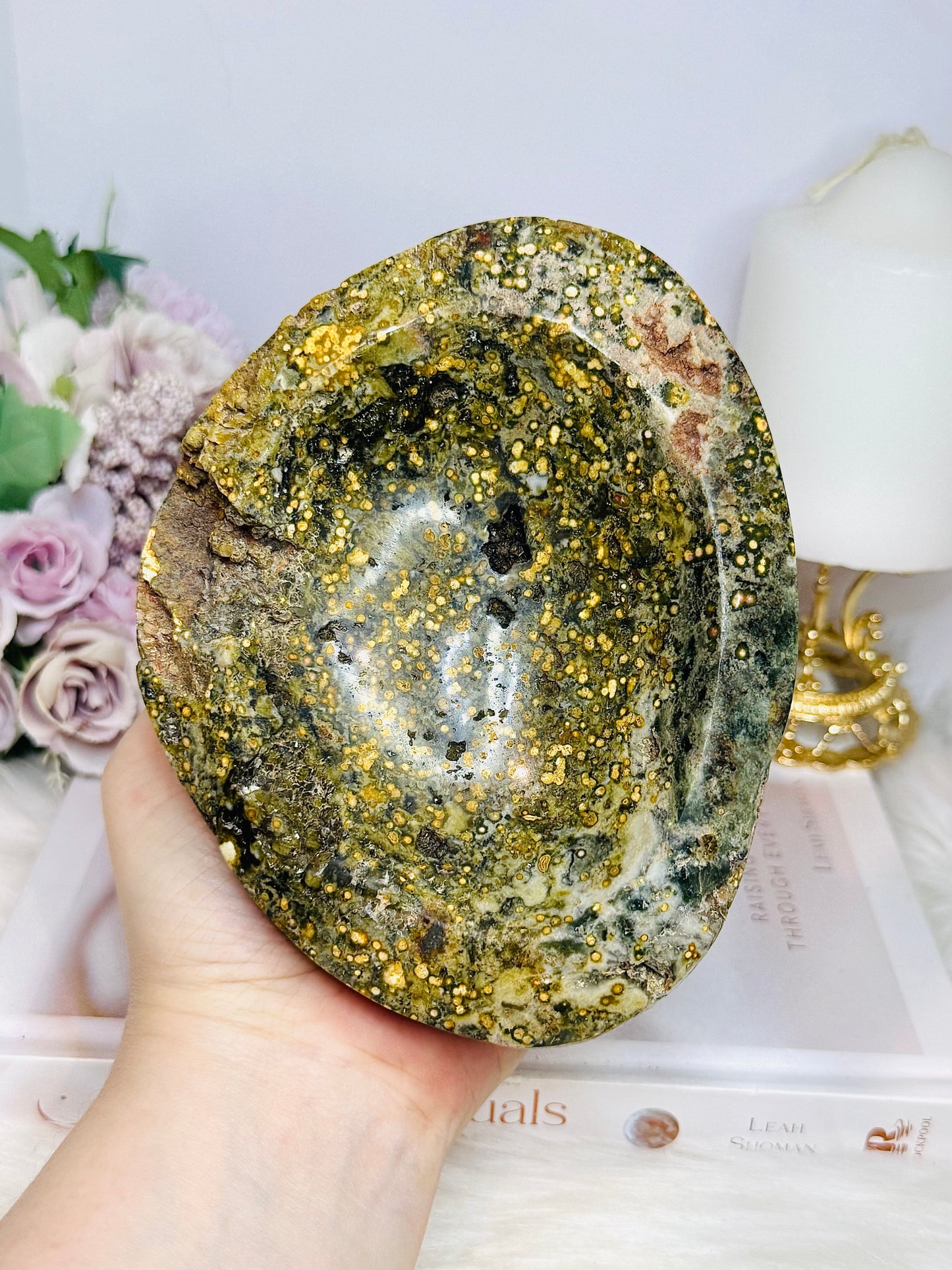 Large Orbicular Ocean Jasper Chunky Druzy Bowl 14cm 1.1KG