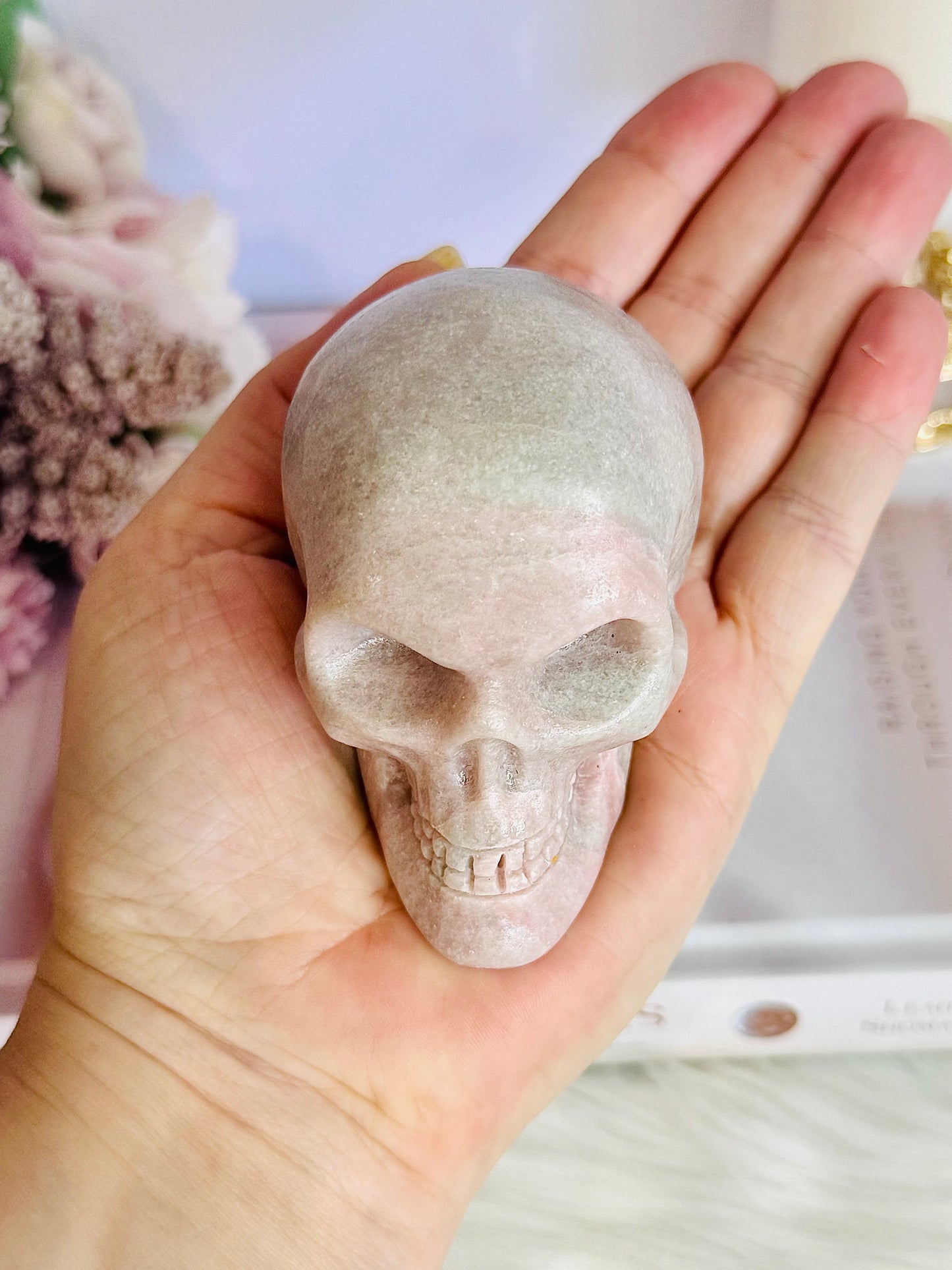 Perfectly Carved 7.5cm Natural Pink Opal Carved Skull