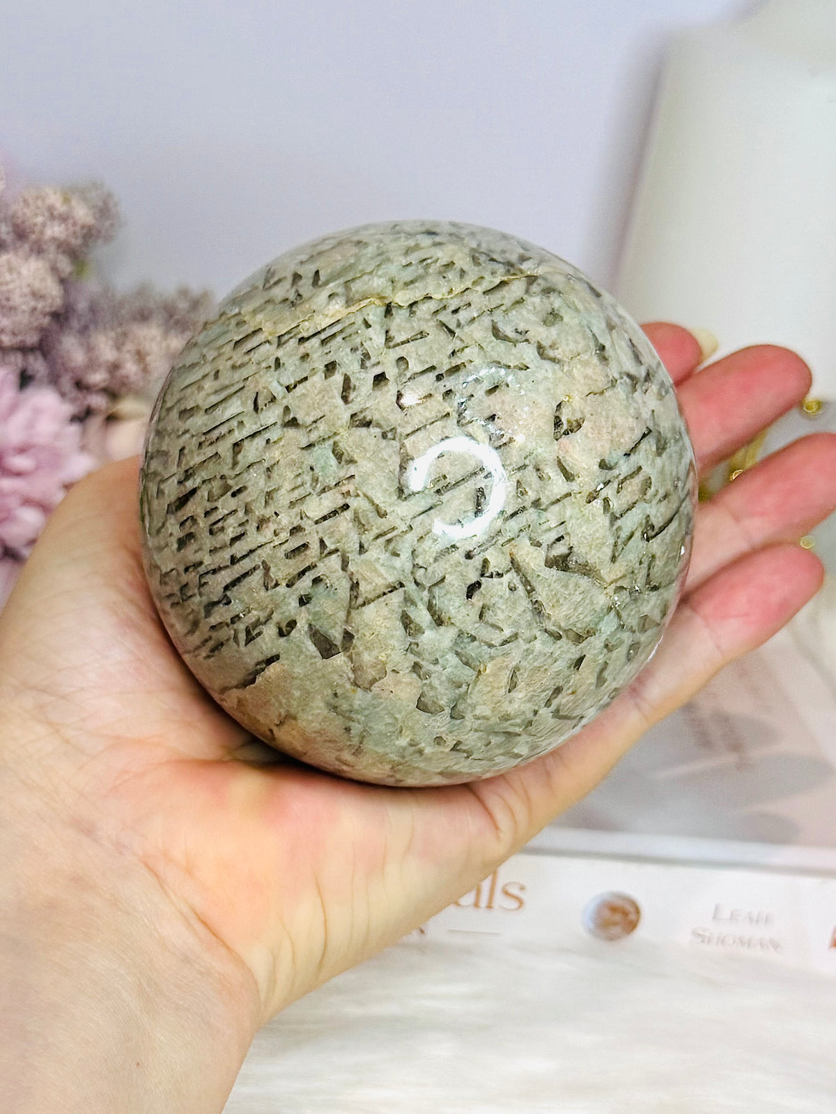 Large Graphic Feldspa Flashy Sphere On Stand 840g