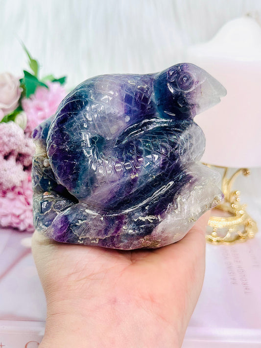 Clarity & Mental Enhancement ~ Beautiful Purple Fluorite Carved Snake 662grams