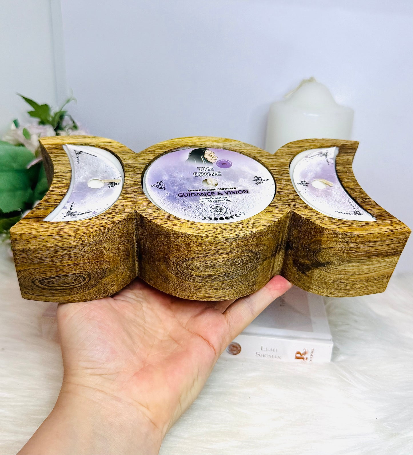 The Crone Triple Moon Sage Candle - Guidance and Vision 22cm x 10cm