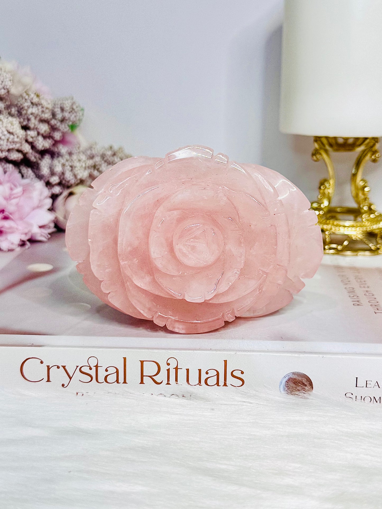 Large Rose Quartz Carved Rose 10cm