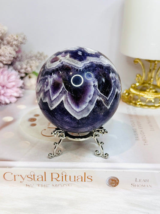 Large Chevron Amethyst Sphere on Stand 562g