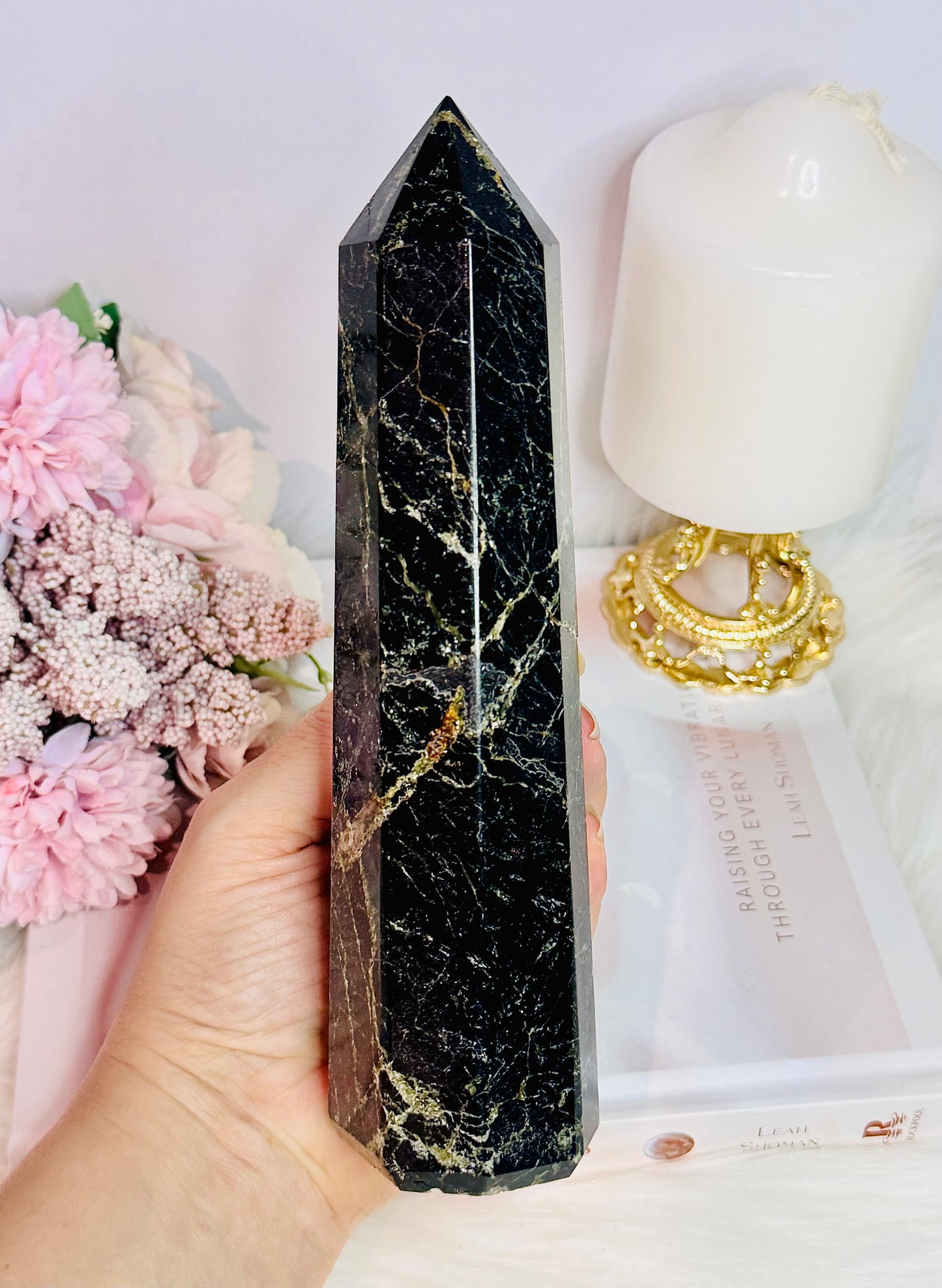 Exceptionally Stunning High Grade Large Chunky Natural Black Tourmaline with Gold Mica Tower | Generator 822grams