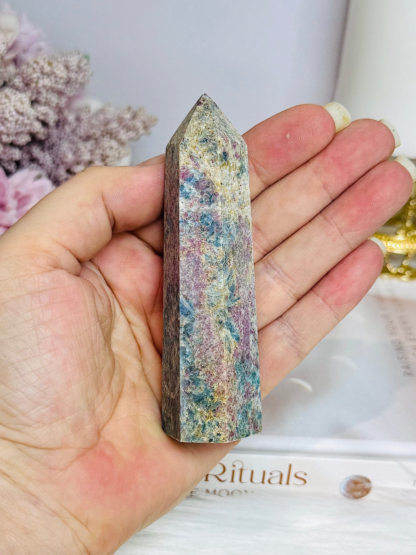 Rare Ruby In Blue Apatite Tower (UV Reactive) 10cm