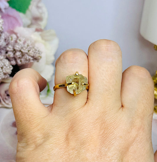 Prasiolite | Green Amethyst Gold Plated Adjustable Ring In Gift Bag