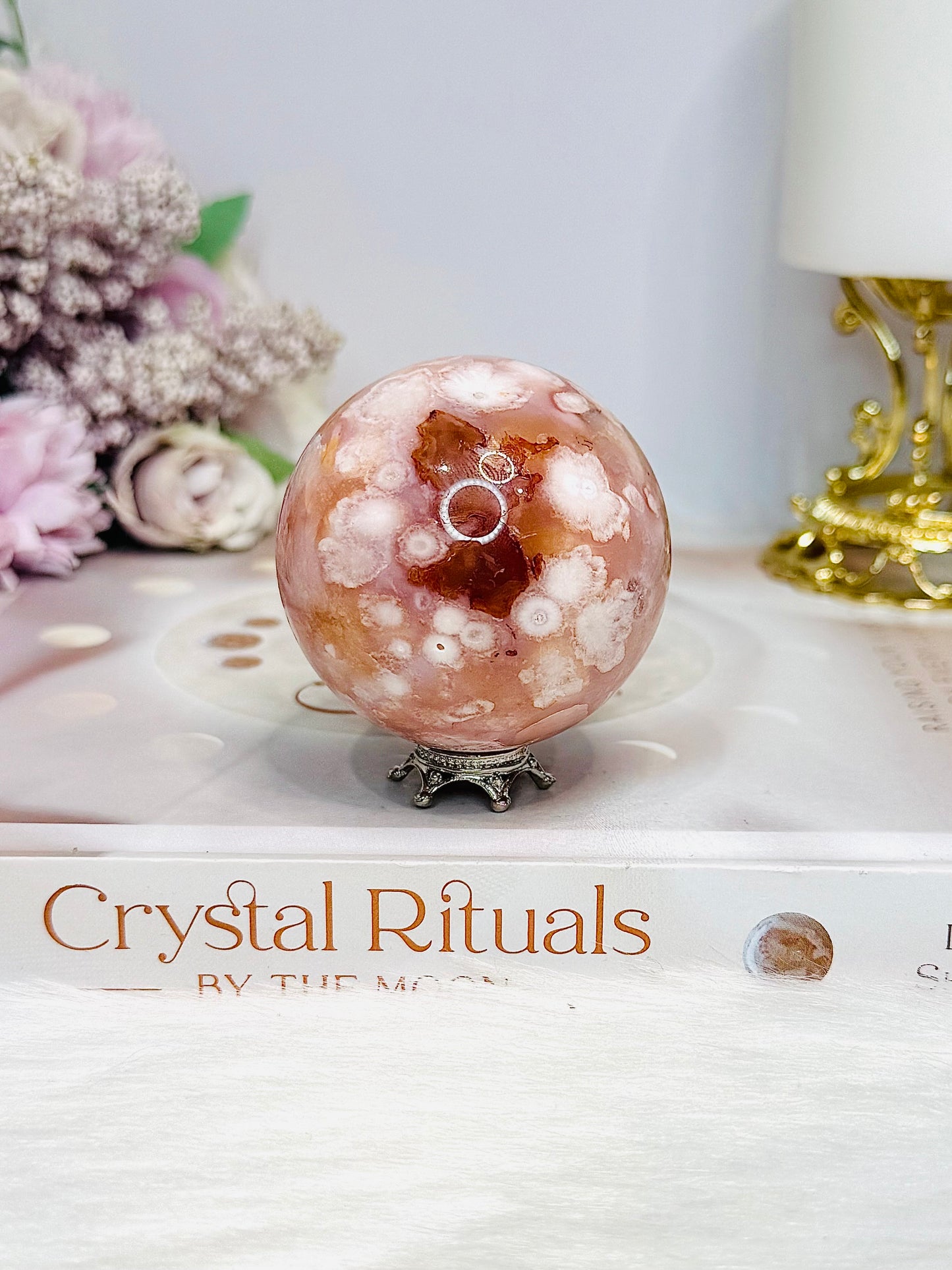 High Grade Flower Carnelian Sphere on Stand 204g