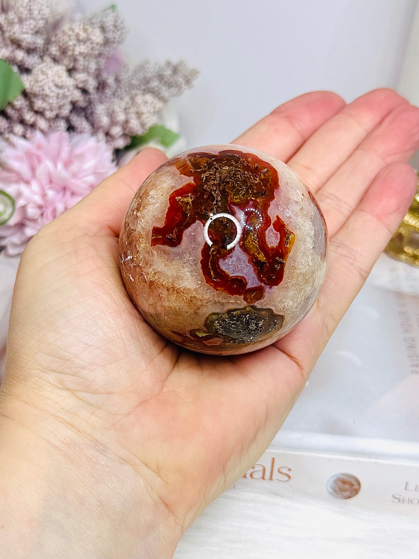 Druzy Red Moss Agate Sphere On Stand 271g