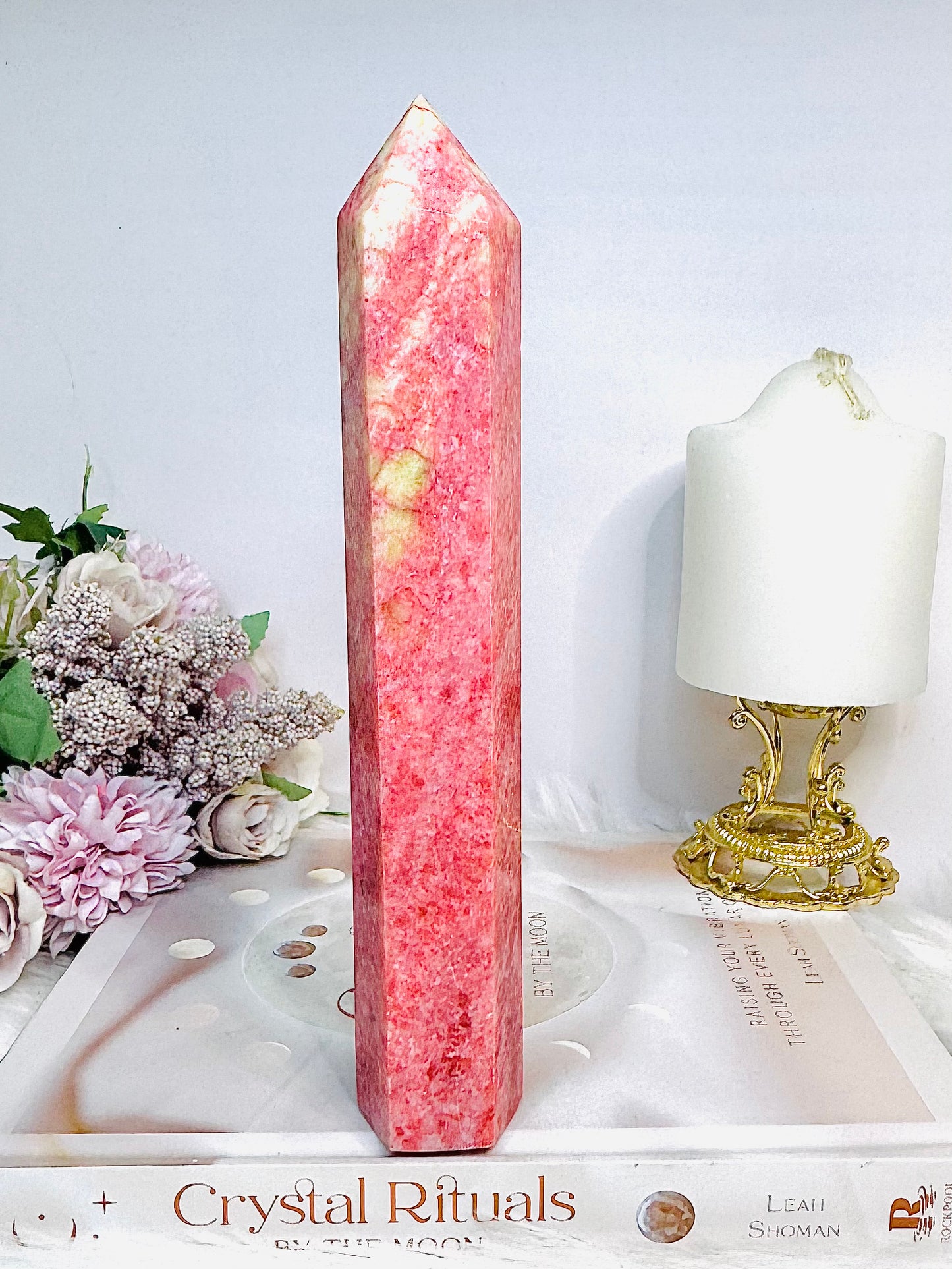 Rare Large Thulite Tower with Epidote Inclusions 20cm