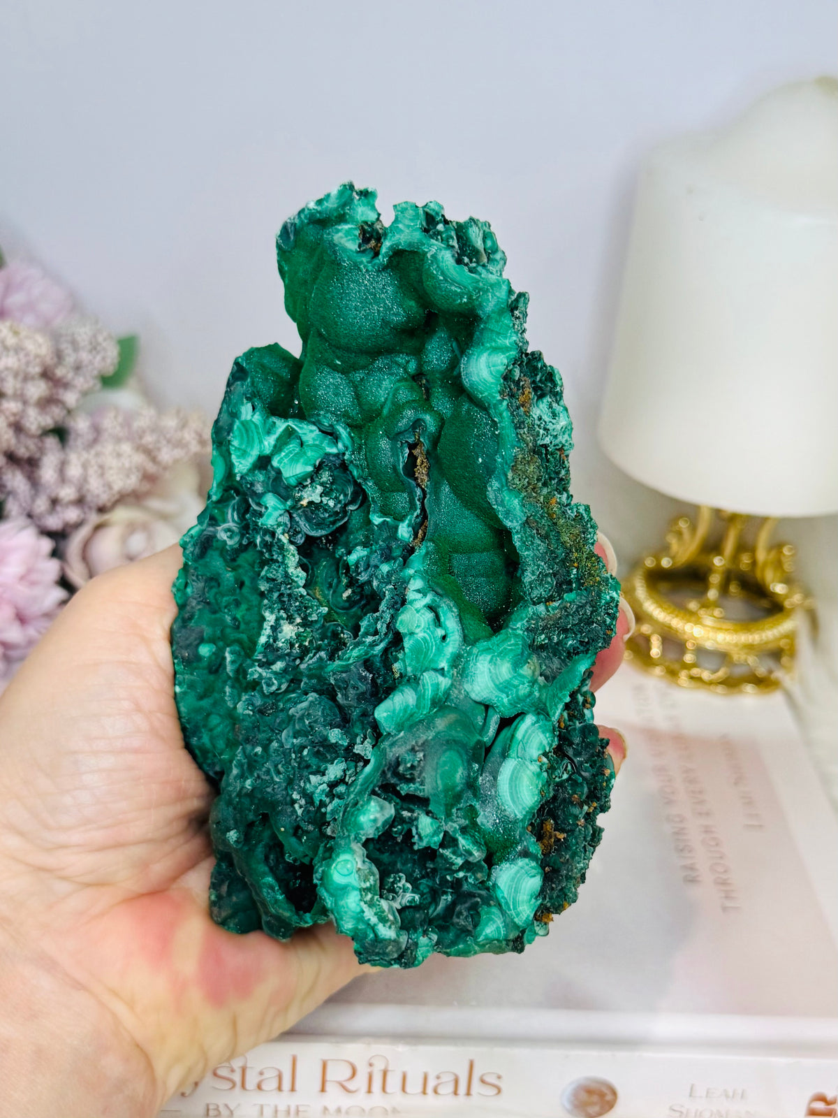 Natural Malachite Freeform 514g On Stand