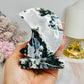 Moss Agate Druzy Moon On Stand 9.5cm 243g