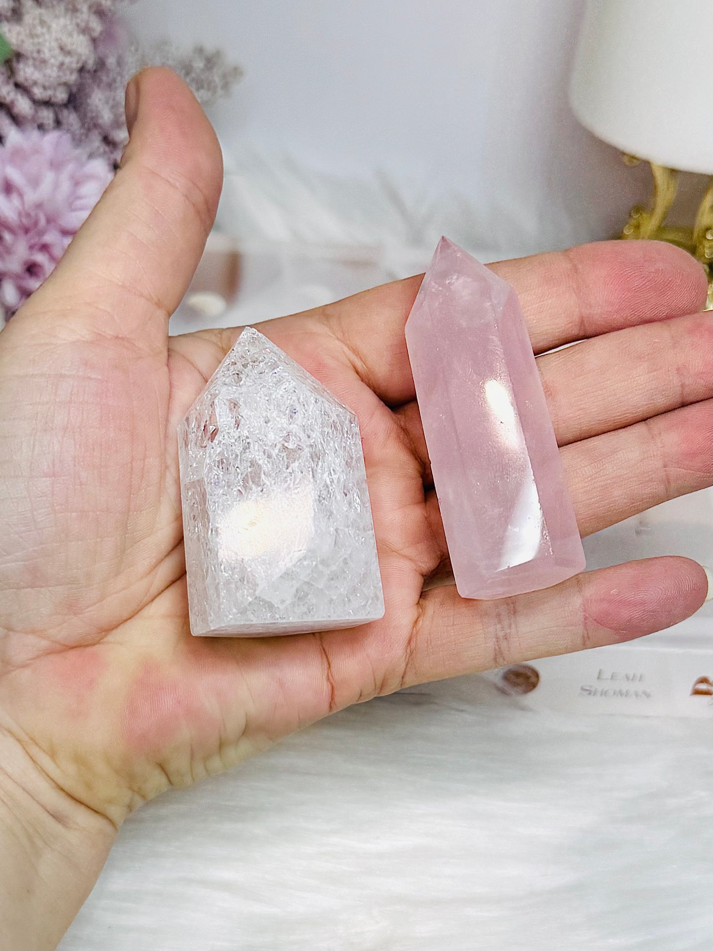Rose Quartz Tower with Fire Ice Quartz Tower 6cm
