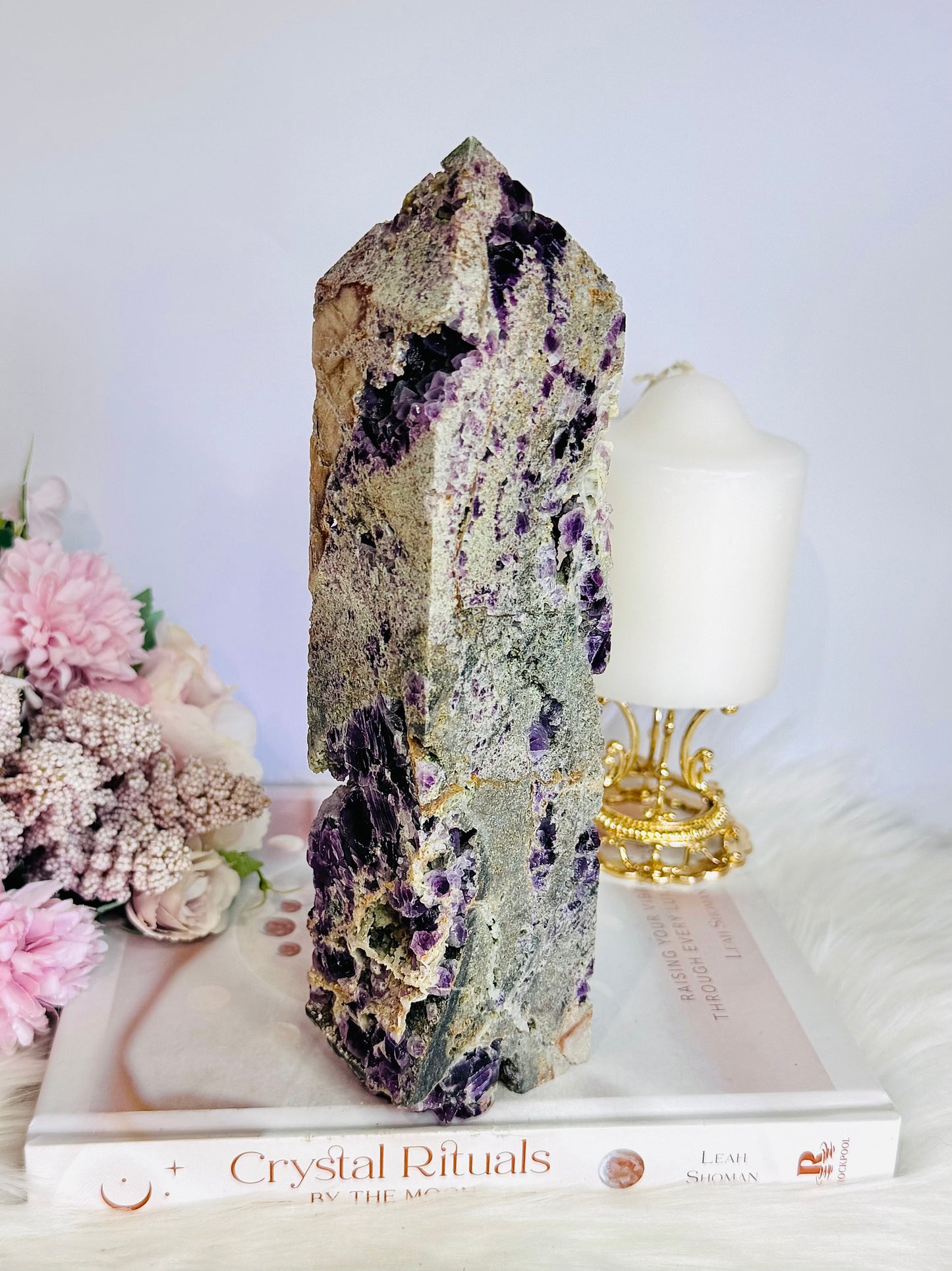 Absolutely Sensational Huge Naturally Formed Purple Cubed Fluorite in Matrix Carved Tower | Generator 22.5cm