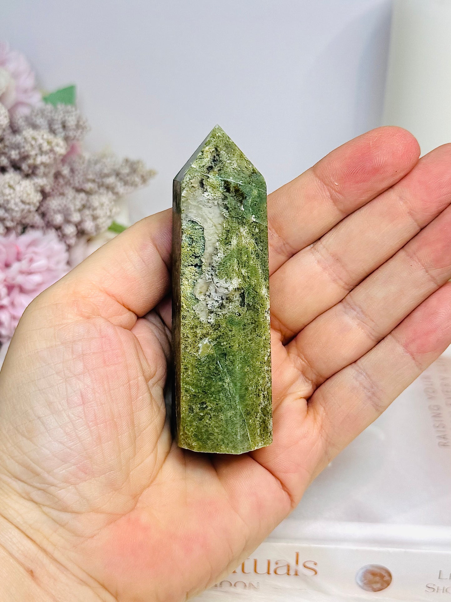 Green Moss Agate Druzy Tower 8.5cm