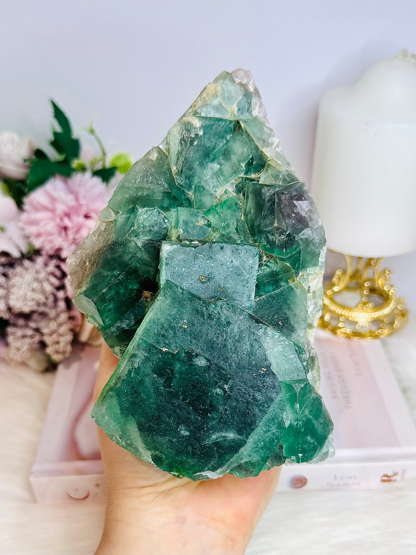 Huge Natural Green Cubed Fluorite Specimen 16cm 1.26KG