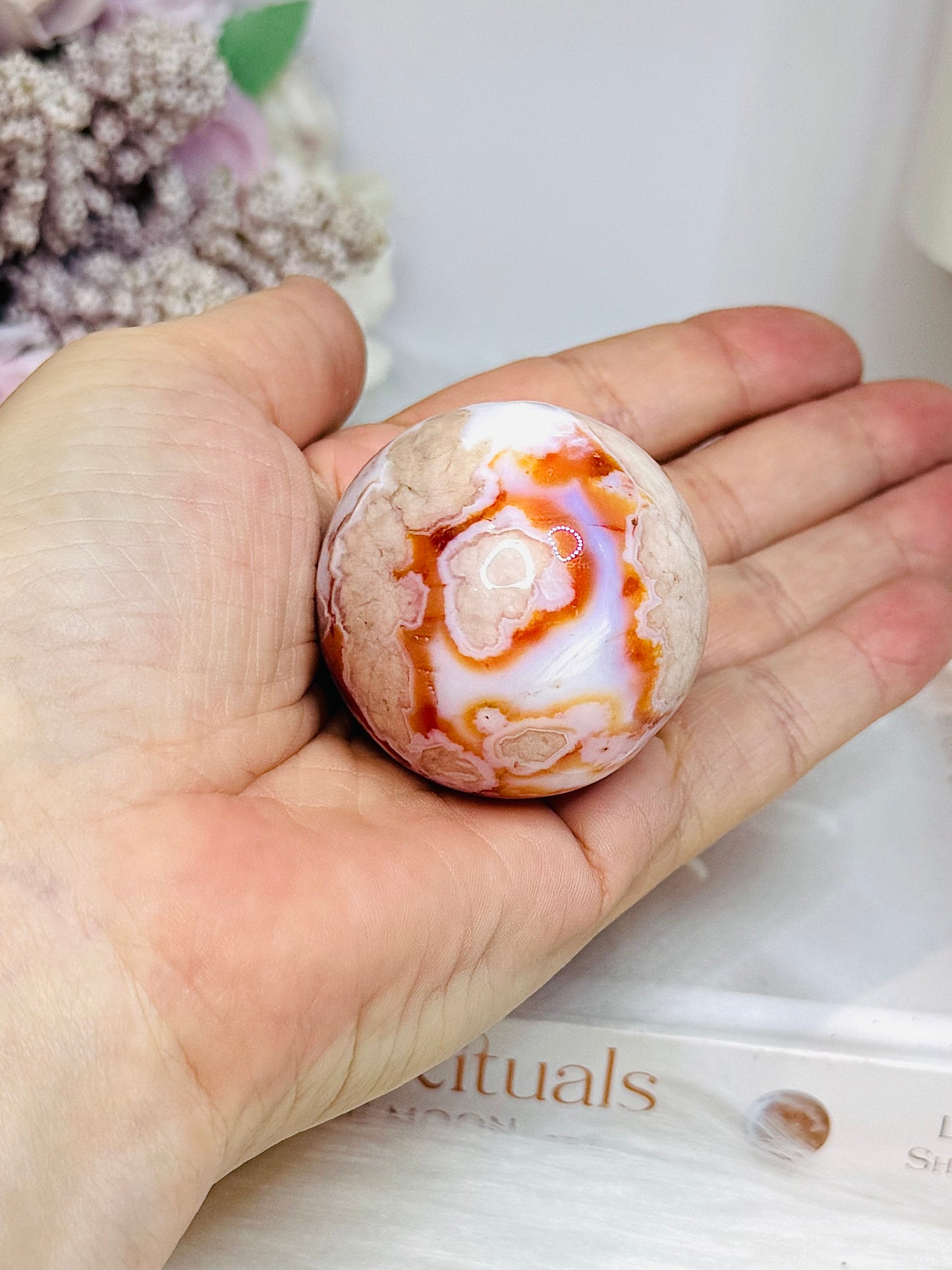 Carnelian Flower Sphere on Stand 109g