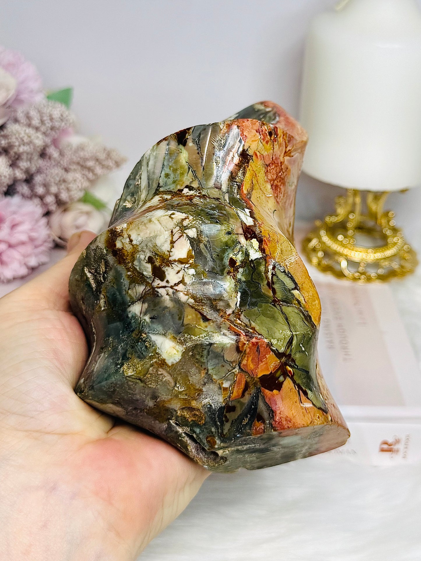 High Grade Ocean Jasper Carved Flame 13cm 1.1KG