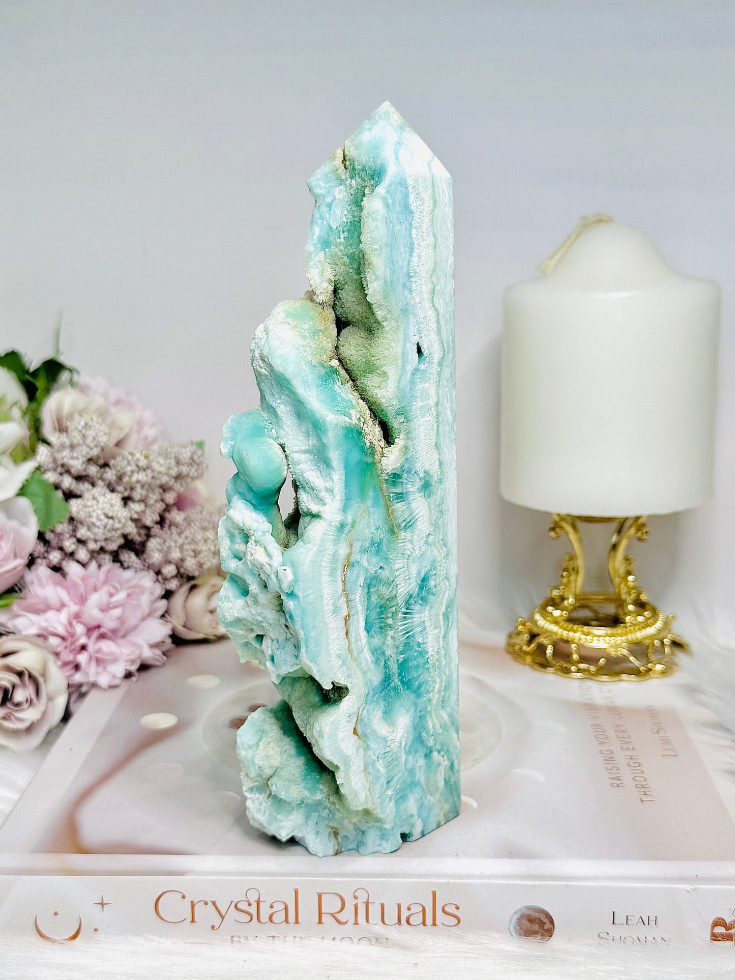 Large Blue Hemimorphite Druzy Tower 19cm