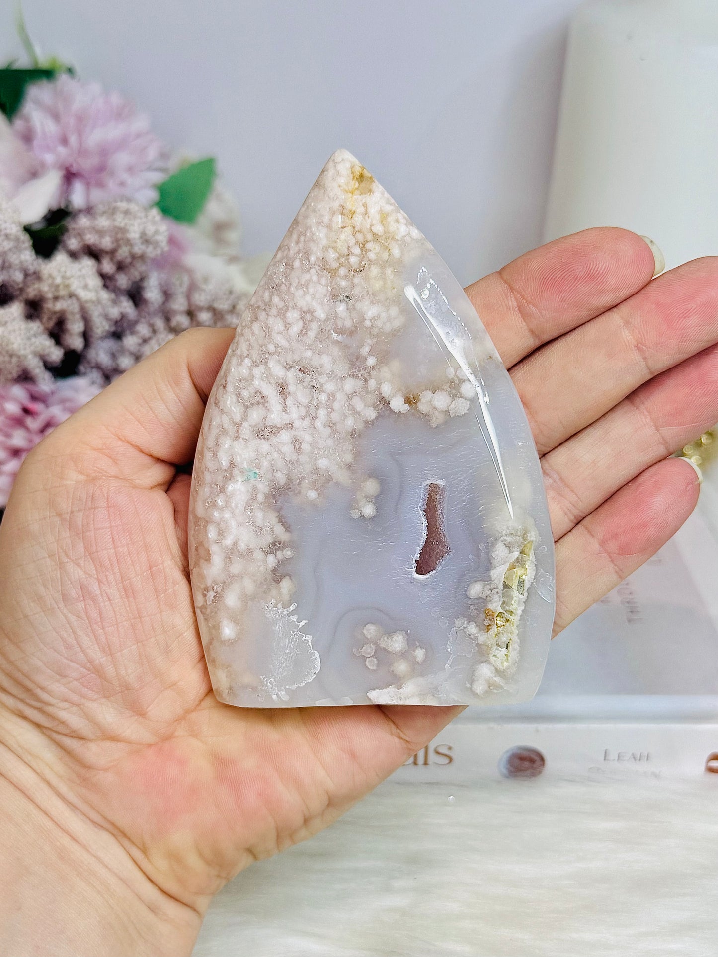 Flower Agate Carved Druzy Flame | Freeform 11cm