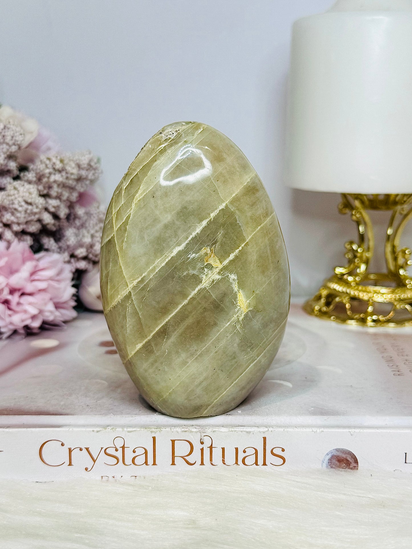 Natural Green Moonstone Carved Freeform 329g 10cm