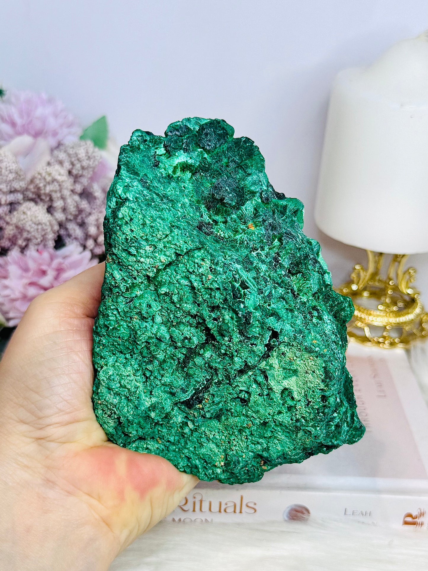 High Grade Velvet Botryoidal Malachite Natural Specimen on Stand 882g 15cm