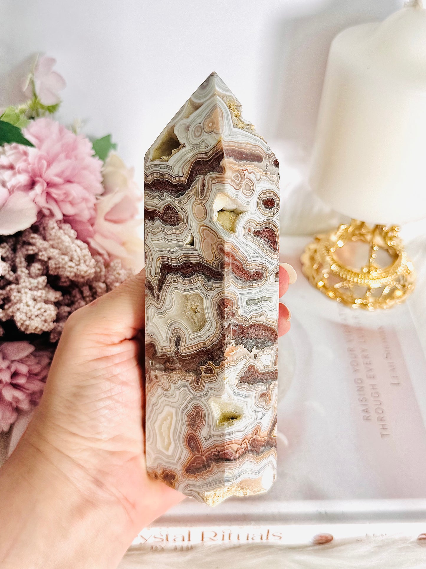 Absolutely Incredible Natural Mexican Lace Agate Druzy Chunky Tower 16cm