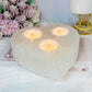 Large Selenite Chunky Triple Candle Heart Holder 1.5KG 15cm