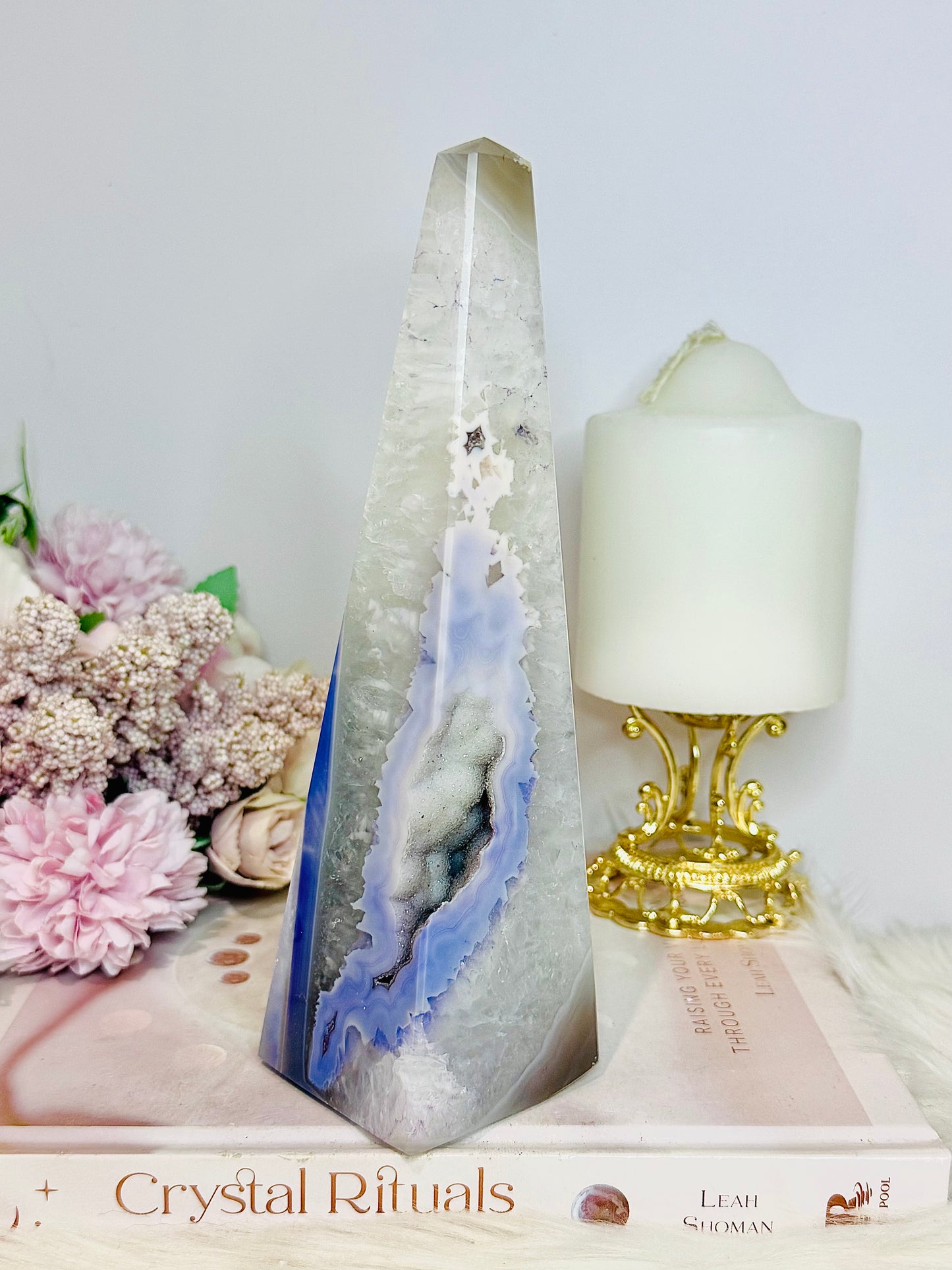 Large Druzy Agate Obelisk | Tower with Dyed Purple on Druzy 20cm