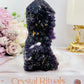 Natural Purple Root Fluorite Druzy Tower 11cm