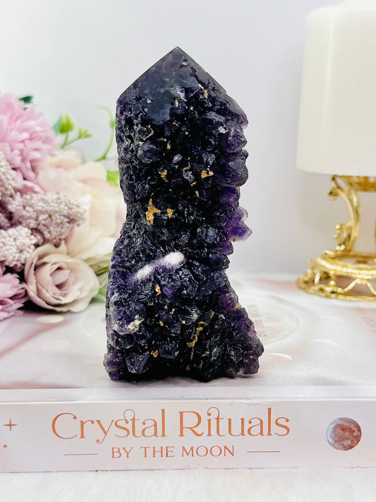 Natural Purple Root Fluorite Druzy Tower 11cm