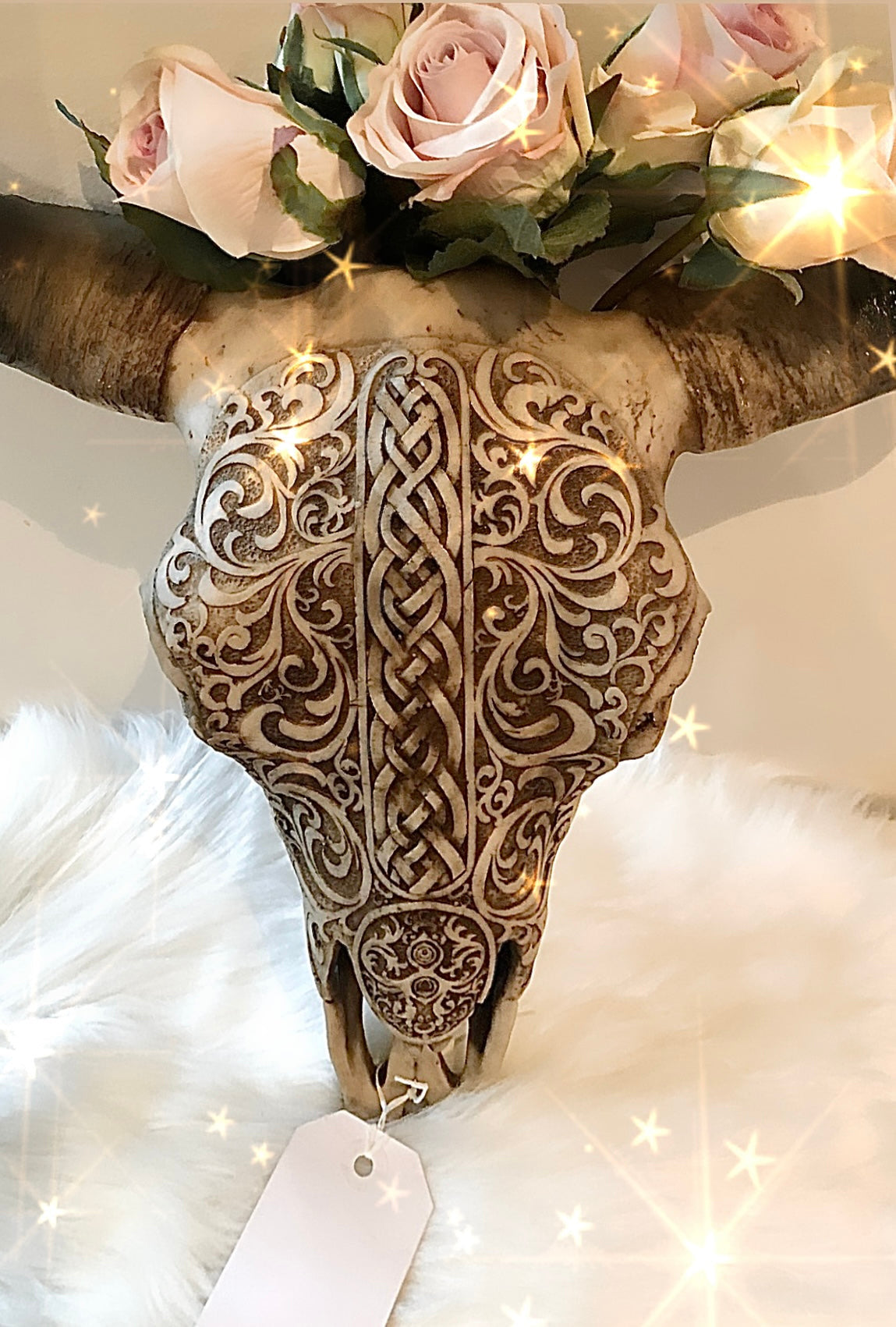 Large Boho Tribal Cow Skull Hanging 45cm (Flowers not included