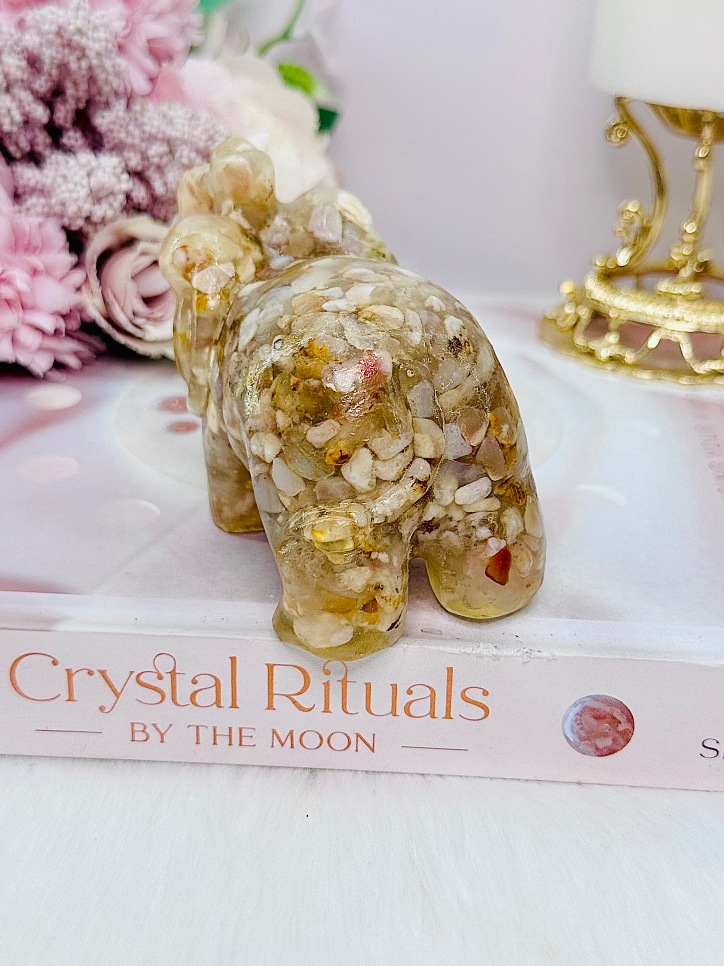 Stunning Resin Filled Flower Agate Elephant 11cm