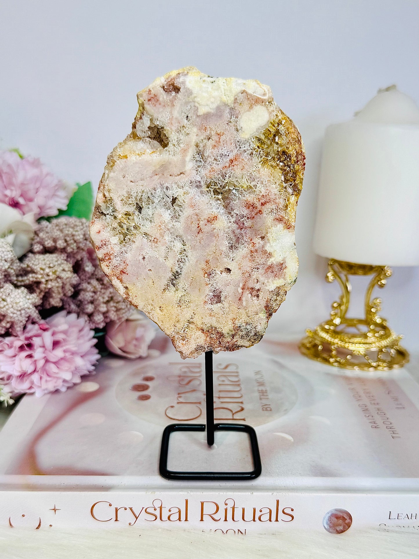 Natural Pink Amethyst Druzy Slab On Stand 15cm
