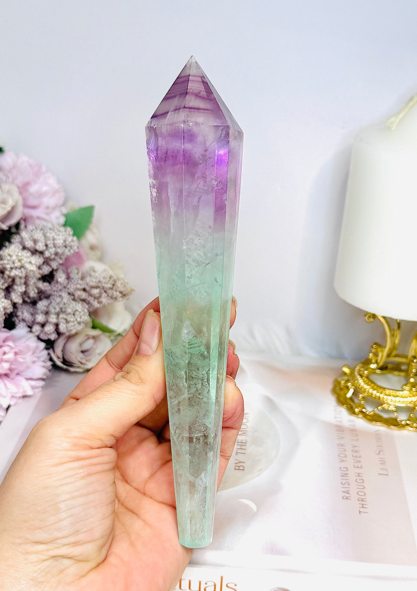 Watermelon Fluorite Wand | Tower with Rainbows  17.5cm