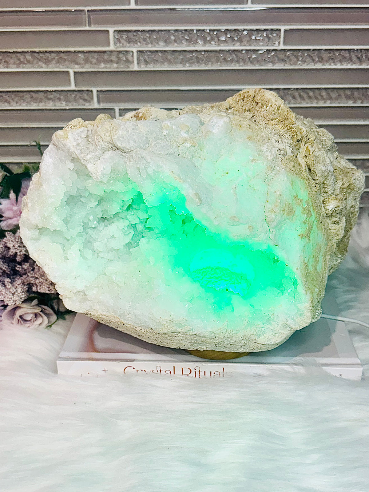 Huge Natural Moroccan Geode with Multicoloured Light Lamp 3.7KG