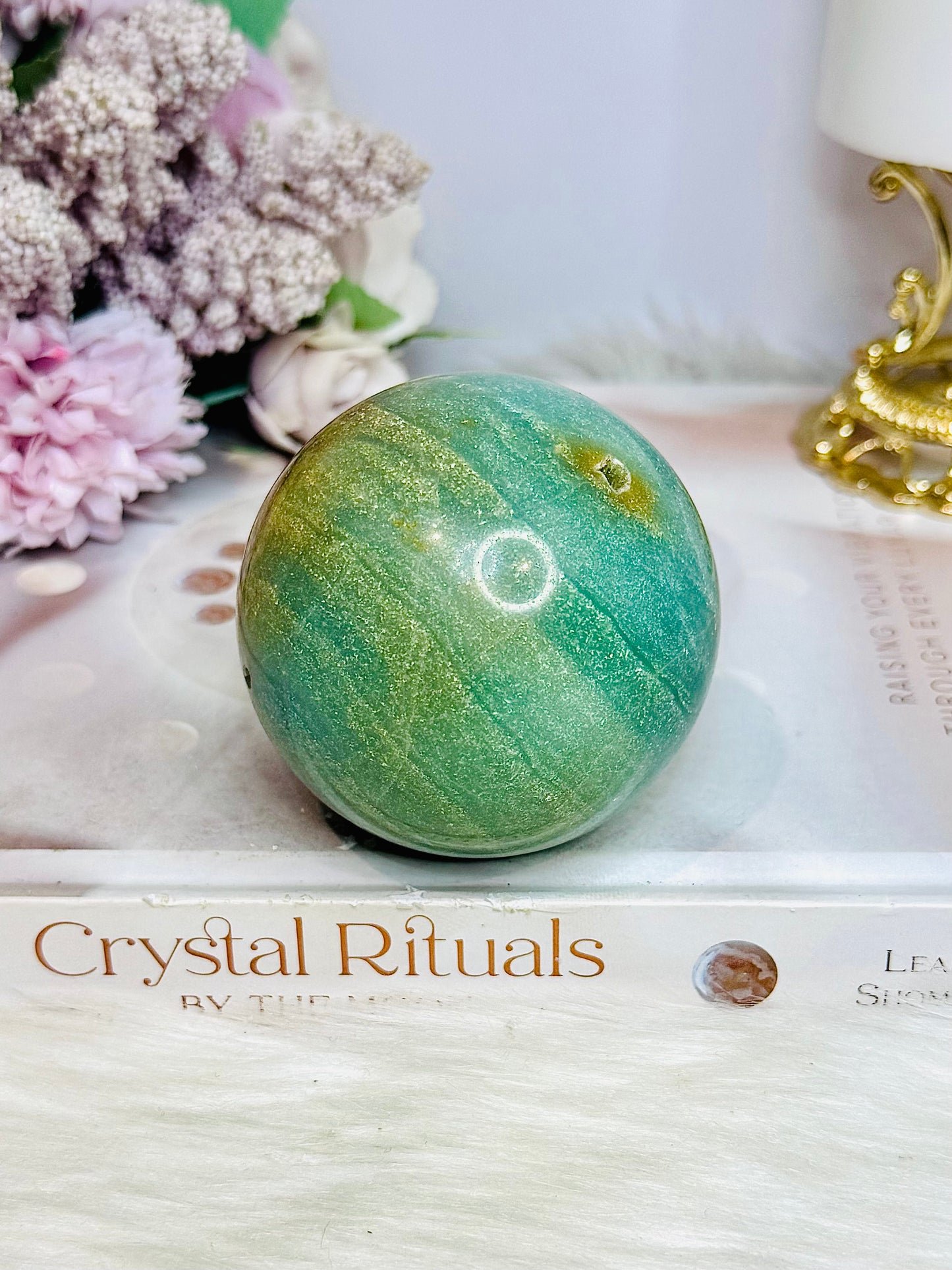Druzy Sky Blue Quartz Sphere with Imperfections (chip) on Stand 360g