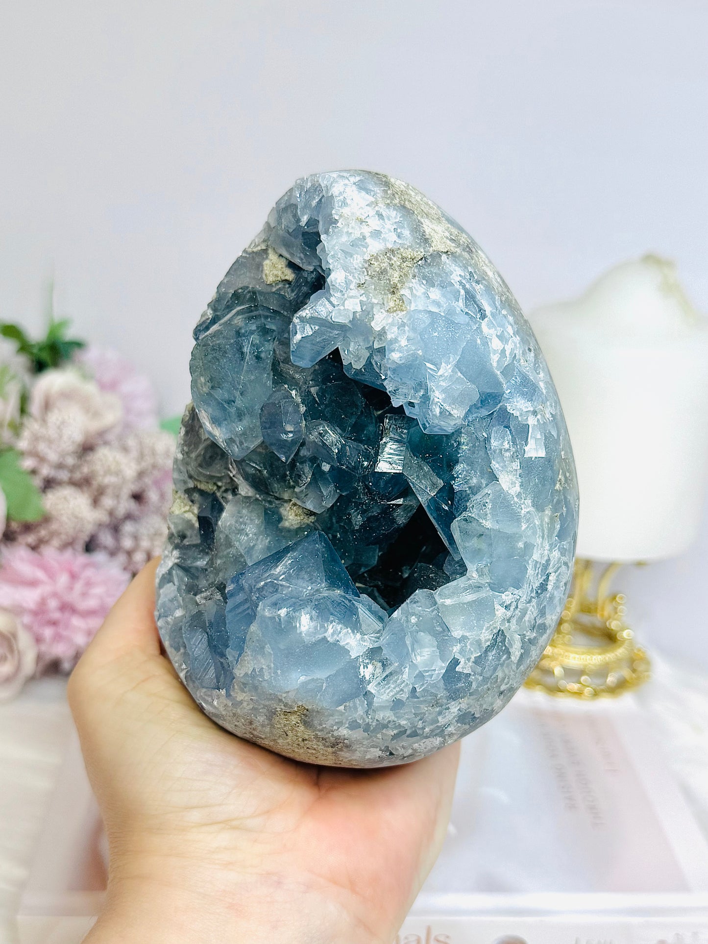 Huge Deep Blue Celestite Cluster Egg On Stand 1.8KG