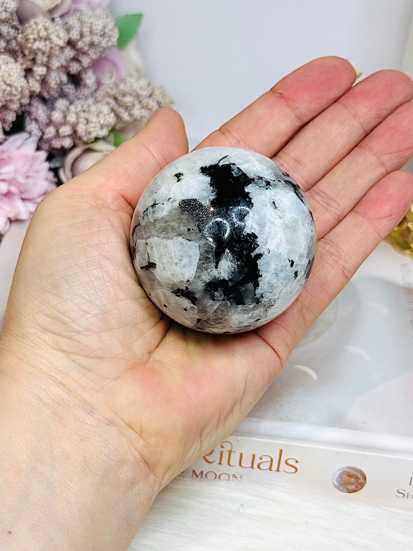 Rainbow Moonstone Sphere on Stand 237g