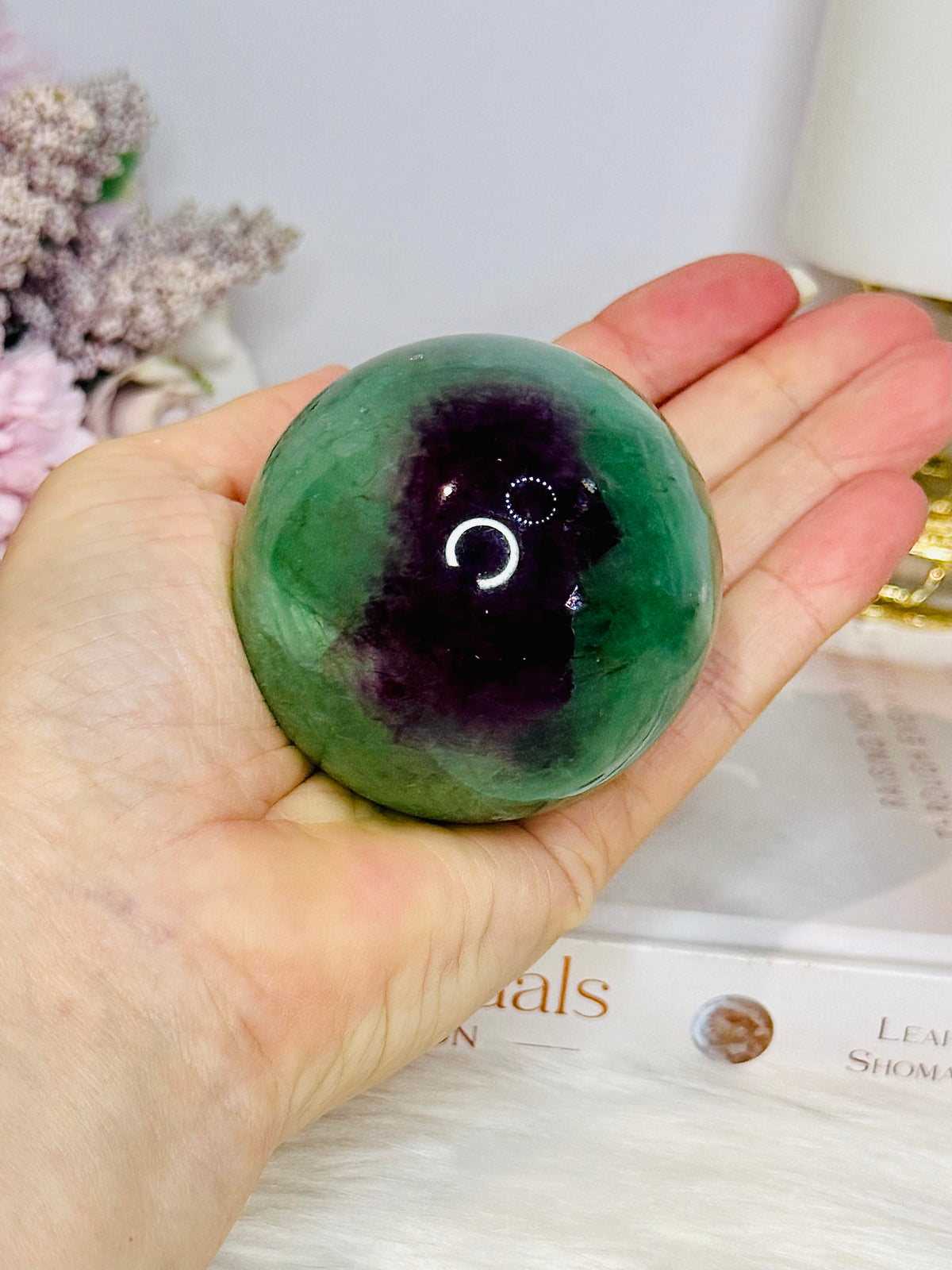 Green & Purple Fluorite Sphere on Stand 372g