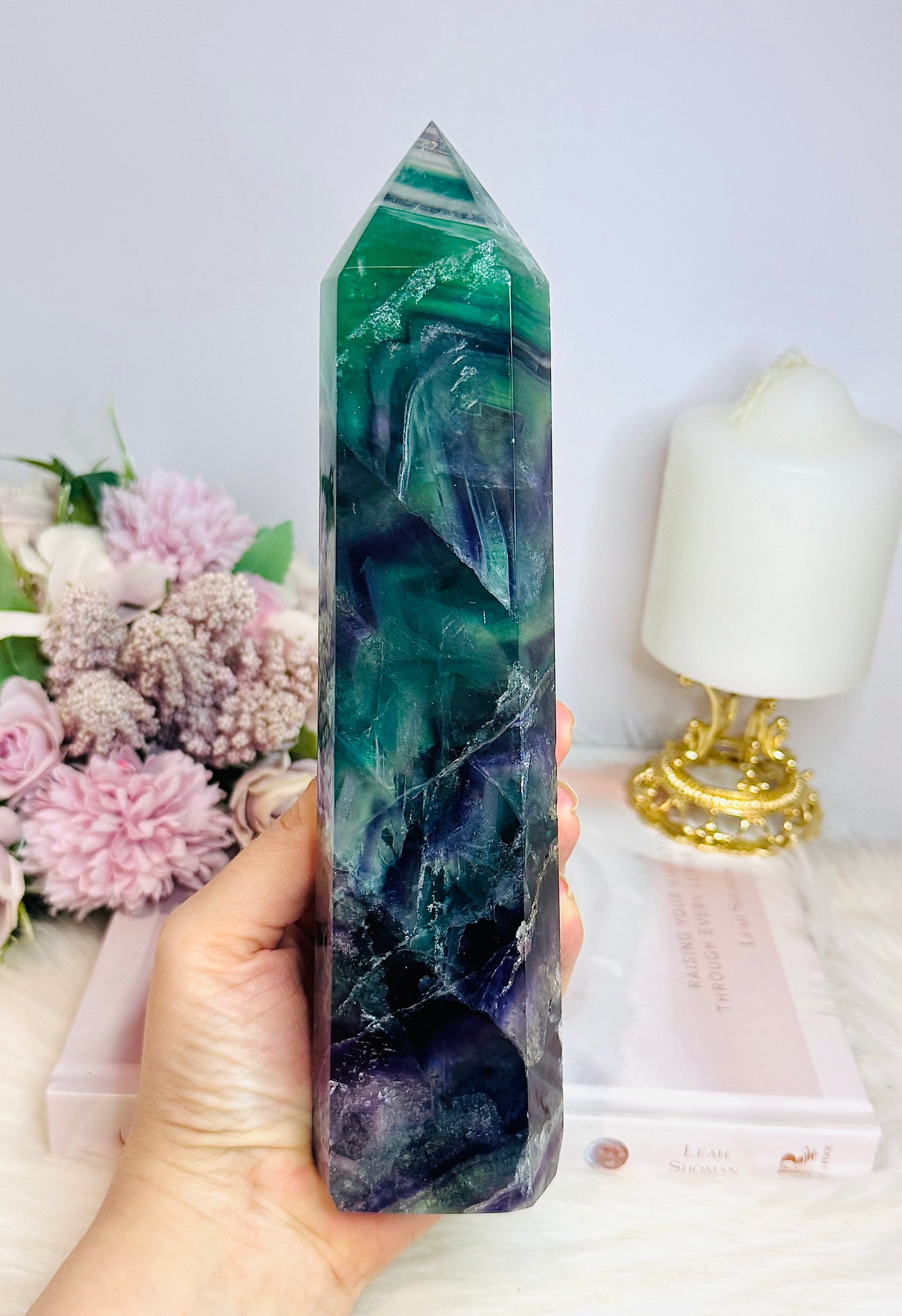 Large Rainbow Fluorite Tower Full of Rainbows 1.02KG 22cm