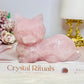 Large Rose Quartz Carved Cat 11cm 488g (Small Chip On Tail)