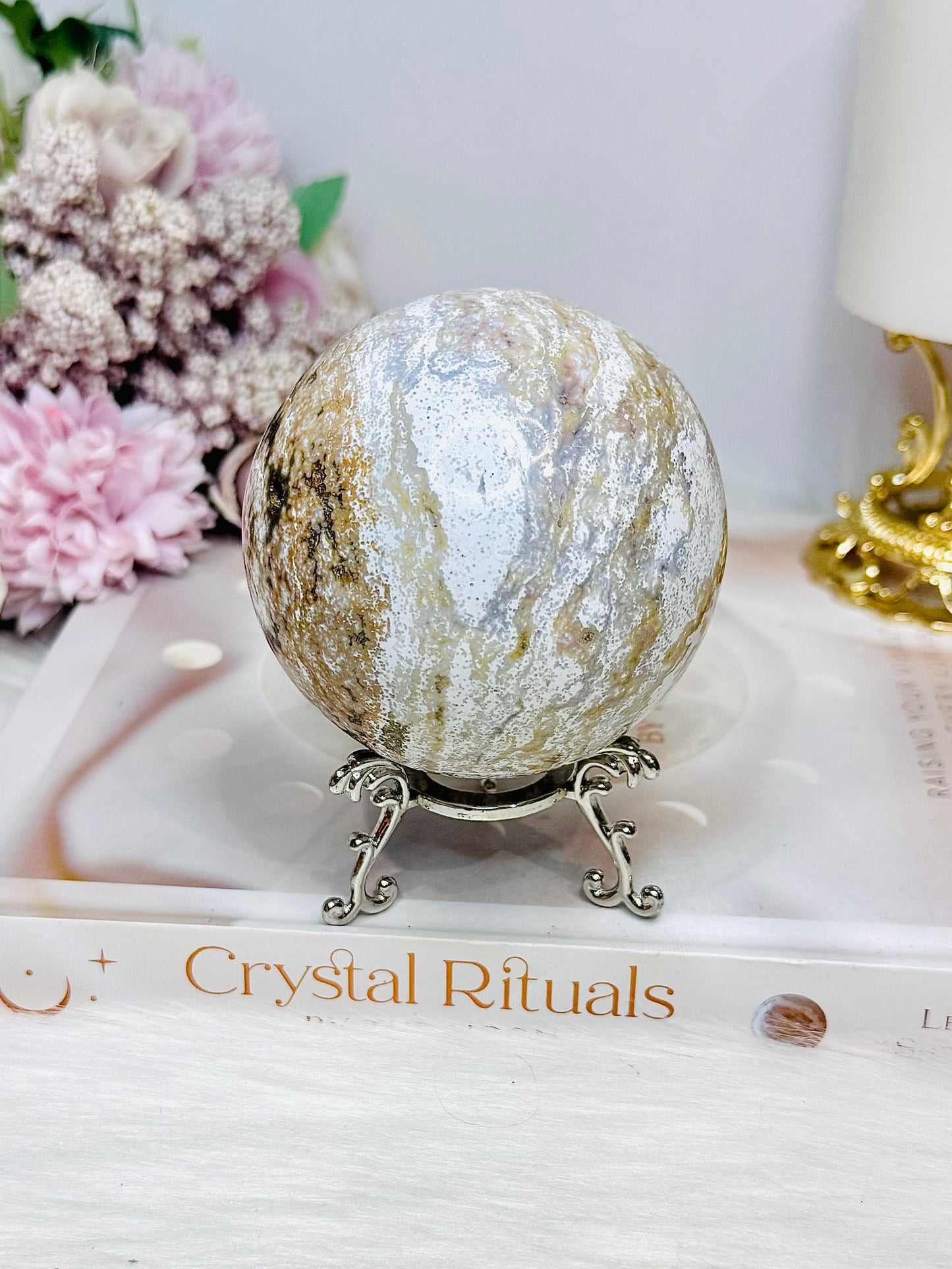Large Ocean Jasper Sphere On Stand 480g