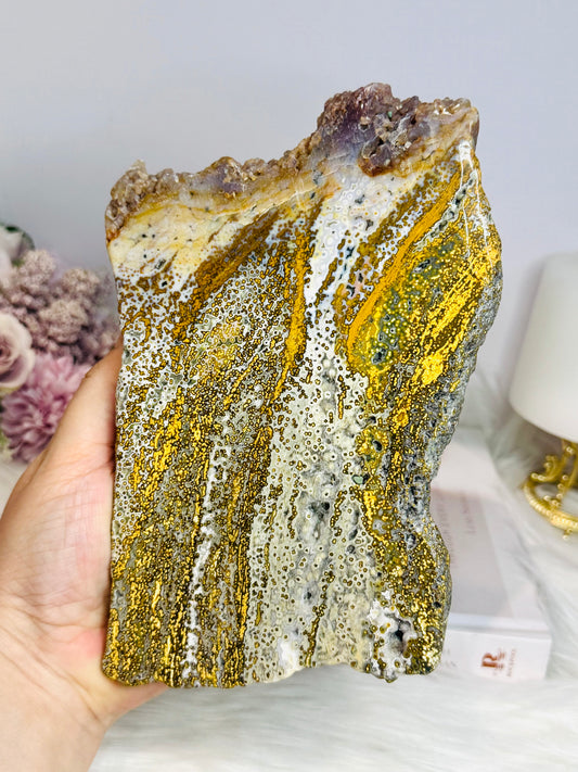 Large High Grade Ocean Jasper Druzy Slab On Stand 18cm 826g