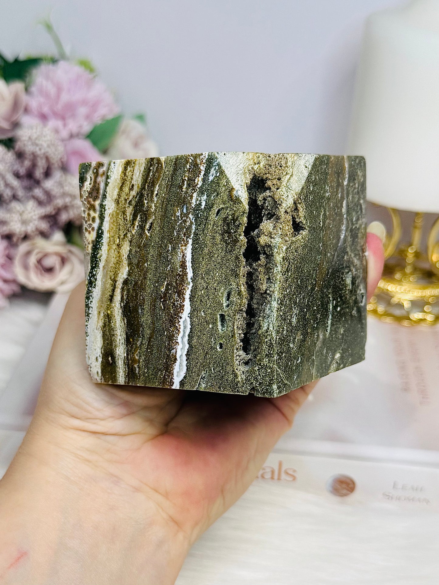 Large Ocean Jasper Druzy Carved Cube 612g