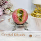 Thulite Sphere with Epidote 202g On Stand