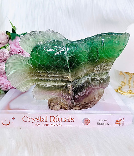 Wow! Unbelievable Stunning Piece!!! Huge 1kg 20cm Rainbow Fluorite Perfectly Carved Fish