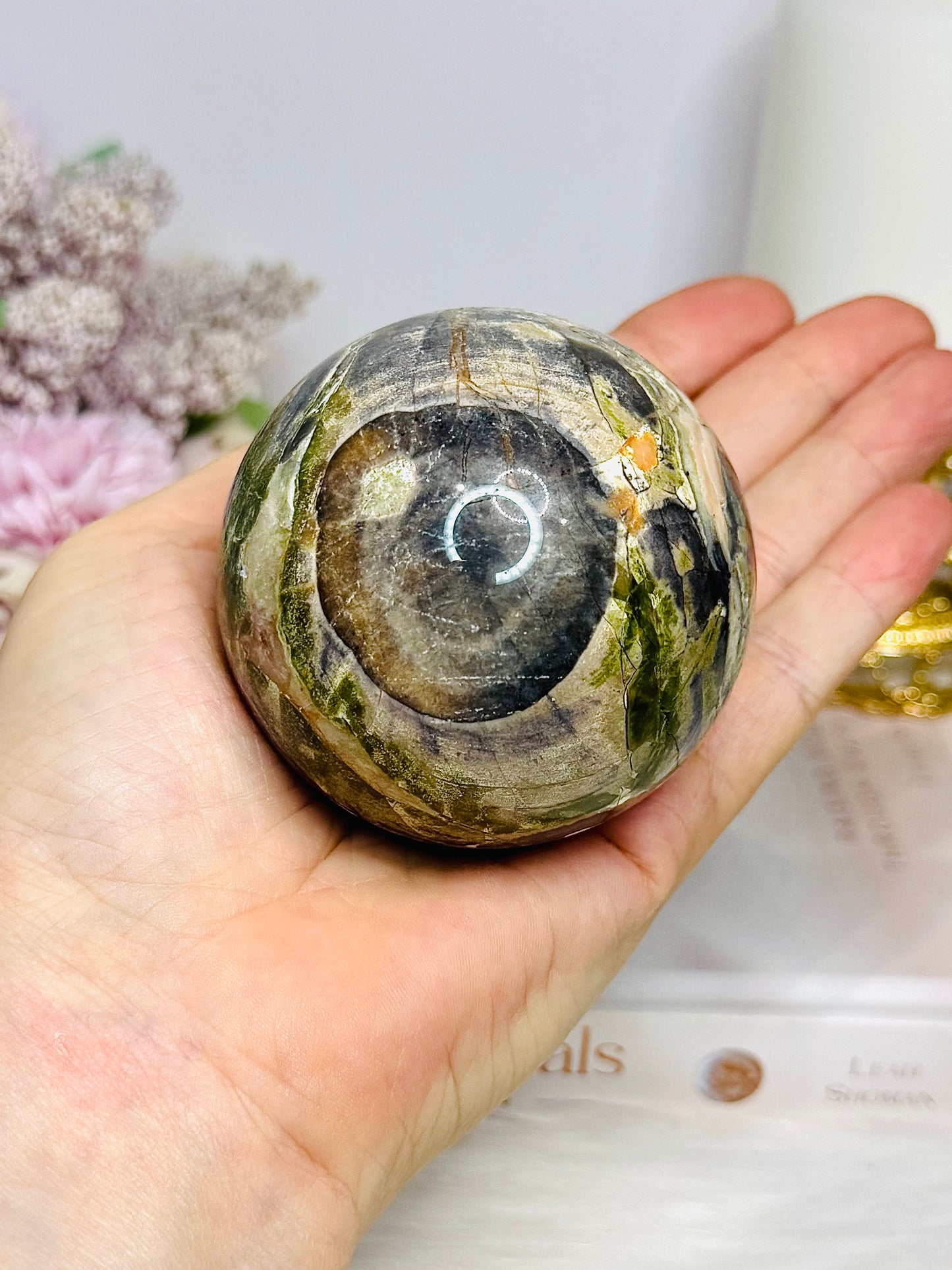 Large Money Agate Sphere on Stand 372g