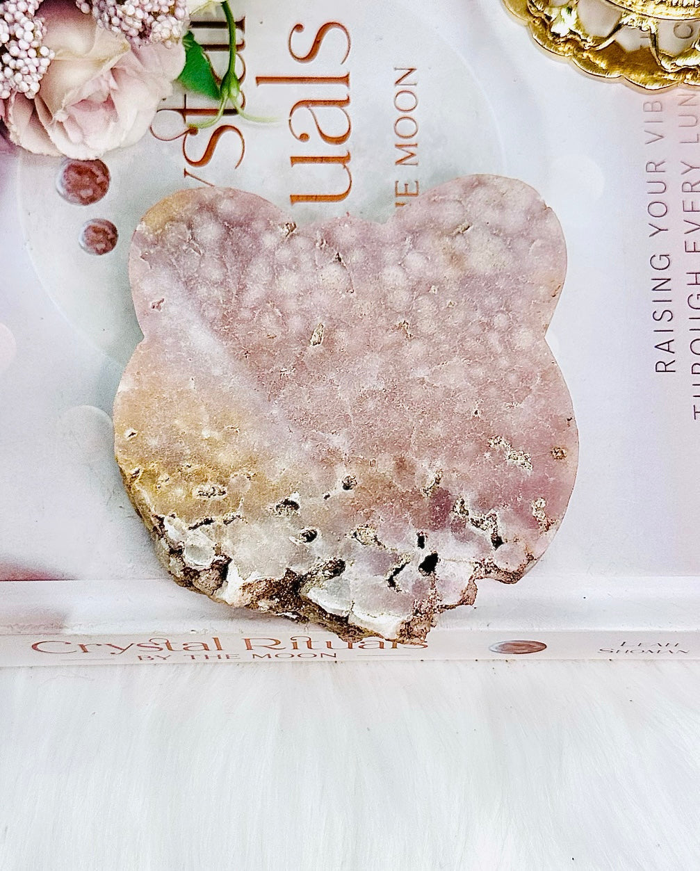 Druzy Pink Amethyst Carved Bear Head 8.5cm
