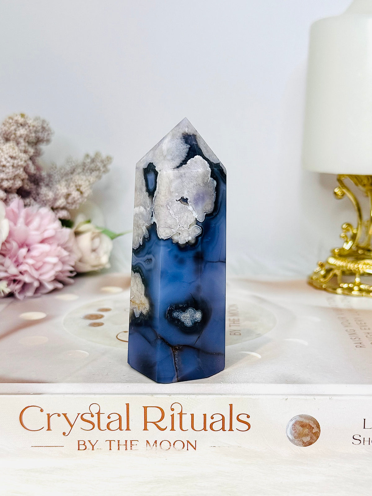 High Grade Blue Flower Agate Druzy Tower 9cm